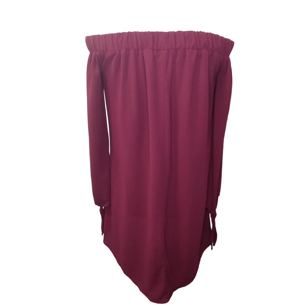 Rhapsody long sleeve off the shoulder burgundy shift dress